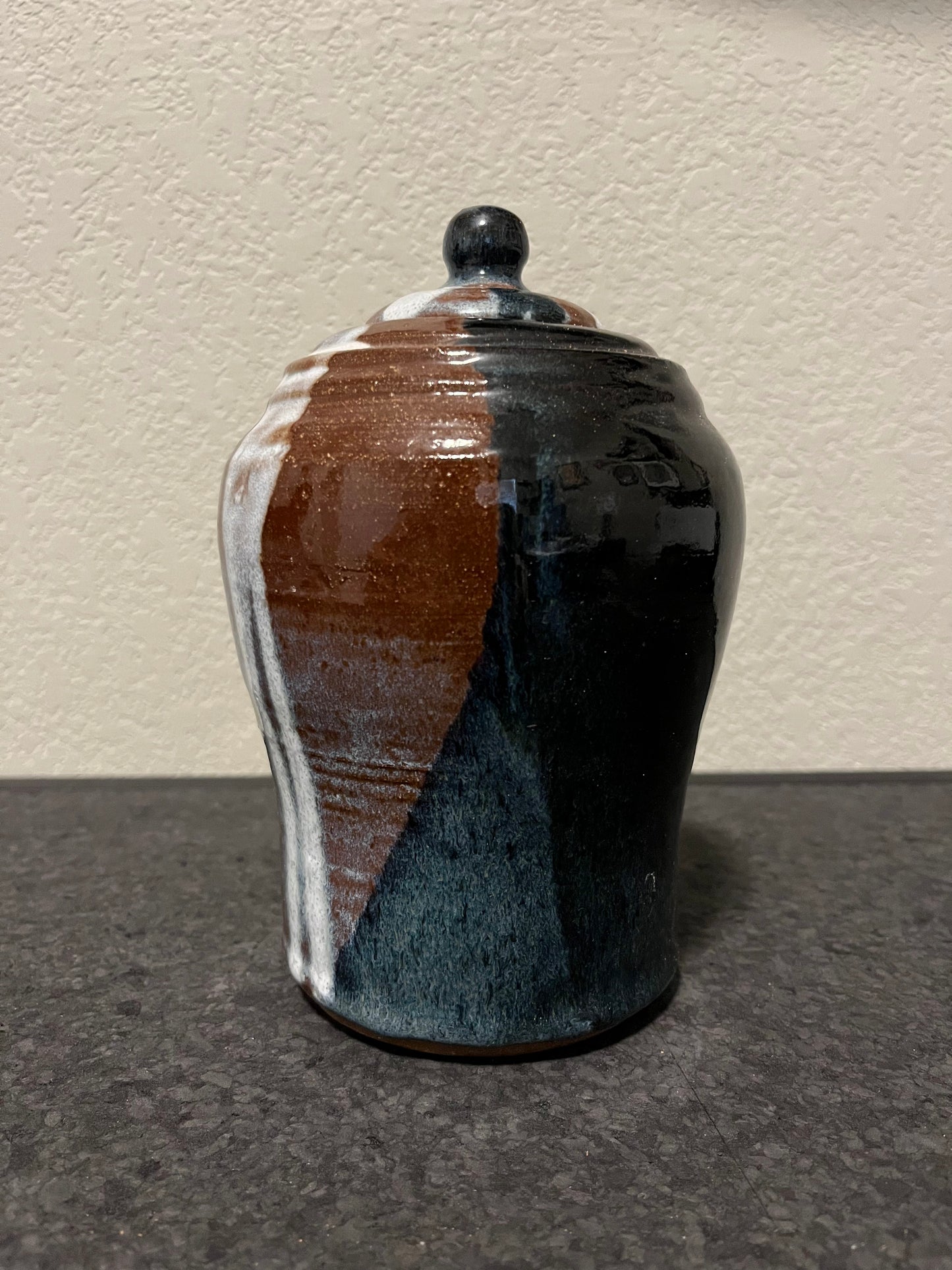 Mad Mud Club Lidded Jar- Black, Copper, White drips