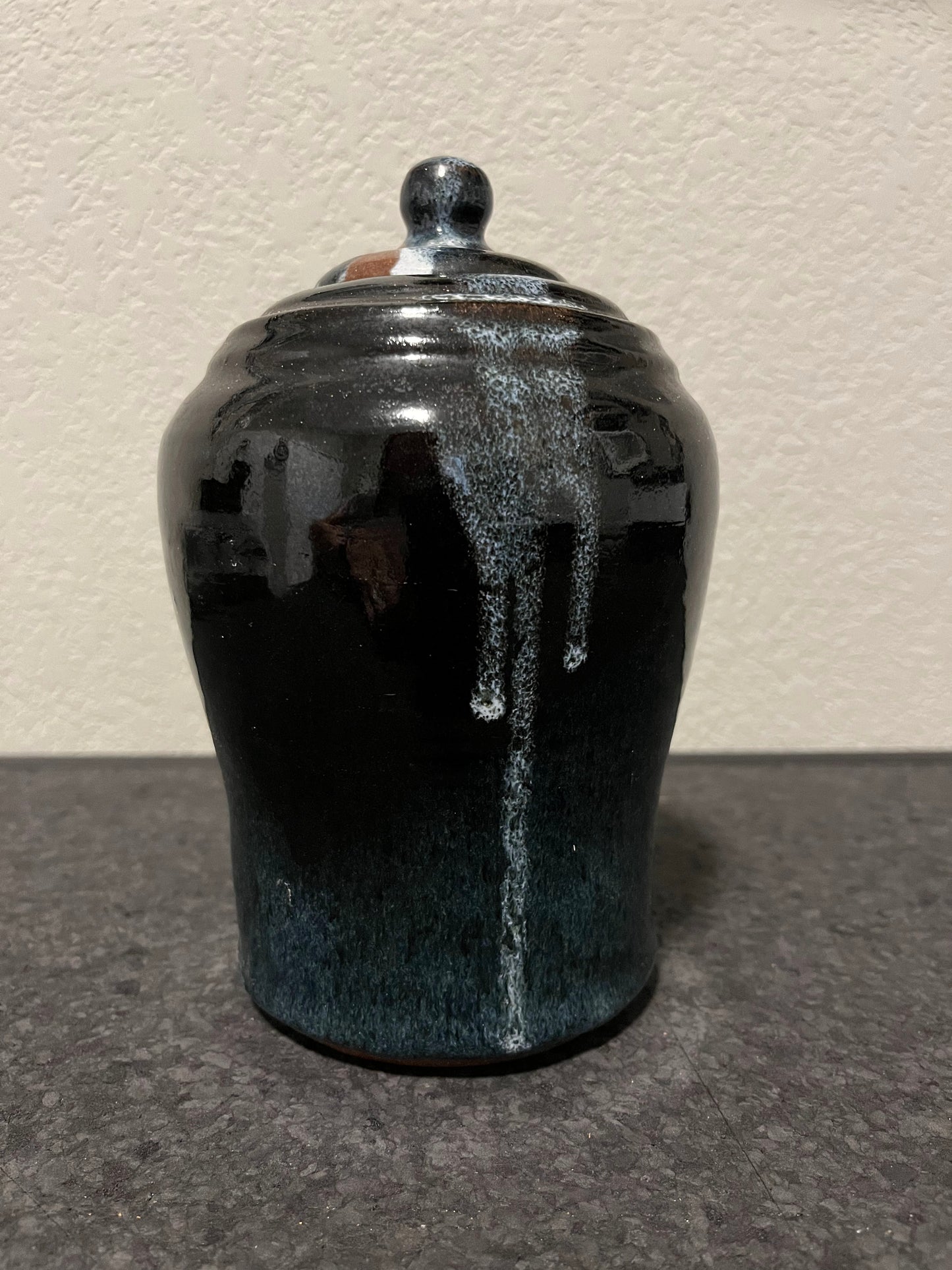 Mad Mud Club Lidded Jar- Black, Copper, White drips